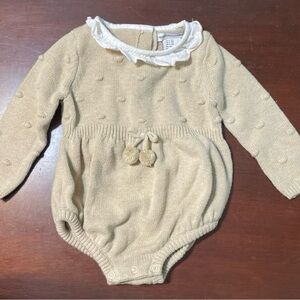 Cupcakes & Cashmere  Beige Knit Baby Bodysuit